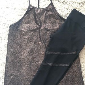 Fabletics Cropped Rose Gold Striped Leggings